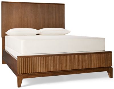 Manhattan Valley Queen Panel Bed - Grooved Tambor Headboard & Footboard - Angled Legs - Modern Elegance