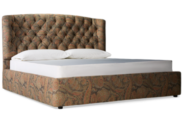 Cherie King Upholstered Bed - Fully Upholstered Low-Profile Frame - High Quilted Button-Tufted Headboard - Intricate Paisley-Patterned Fabric