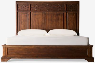 Trisha Yearwood Home King Panel Bed - High Headboard - Shaped Moldings - Distressed Coffee Finish - Traditional Style