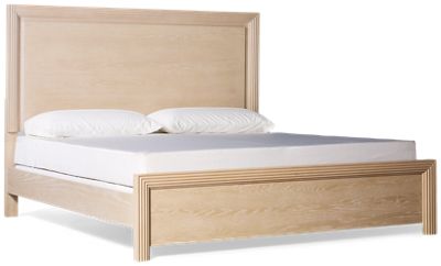Sunrise King Panel Bed - Durable Oak Veneers - Fluted Stepped Headboard - Art Deco Elegance