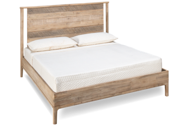 Ellis Queen Platform Bed - Textured Headboard - Planked Wood Details - Tall Sculpted Legs - Solid Asian Hardwood and Veneers