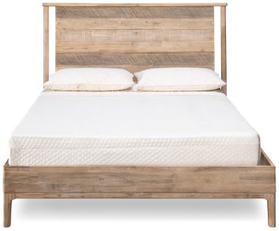 Ellis Queen Platform Bed - Textured Headboard - Planked Wood Details - Tall Sculpted Legs - Solid Asian Hardwood and Veneers