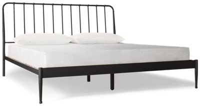 Dokken King Metal Bed - Sleek Matte Black - Spindle Headboard with Rounded Corners - Chic Farmhouse