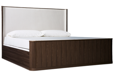 Sadie King Upholstered Bed - White Fabric Headboard - Fluted Footboard - Curved Sides - Modern Style - Chic Comfort
