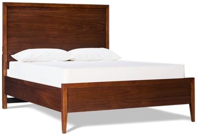 Jasper Queen Panel Bed - Rich Walnut Finish - Low Profile - Built-In USB Ports - Mid-Century Modern