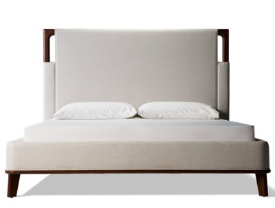 Delia King Upholstered Bed - Tall Upholstered Headboard - Exposed Wood Corners