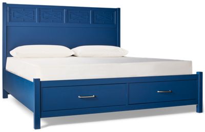 Tide & Timber King Storage Bed - Raised Fretwork Headboard - Two Footboard Drawers - Coastal Traditional Style