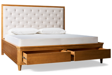 Birchaven King Upholstered Storage Bed - Solid Poplar Frame - Two Footboard Drawers - Transitional Elegance