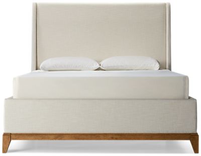 TY Today Queen Upholstered Bed - Solid Asian Hardwood - Tall Winged Headboard - Tapered Square Legs - Classic Elegance