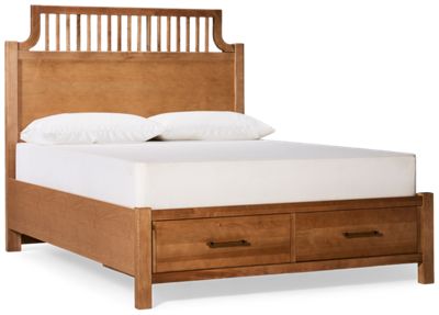 Pure Maple Queen Garden Storage Bed - Solid American Maple - Elegant Tall Headboard - Two Spacious Footboard Drawers - Classic Design