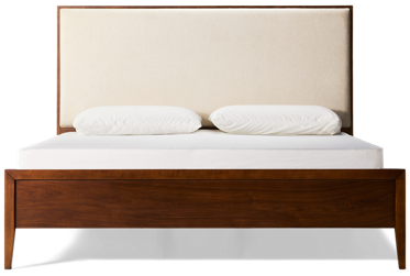 Jasper King Upholstered Bed - Rich Walnut Finish - Low Profile - Built-In USB Ports - Mid-Century Modern