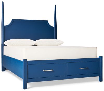 Tide & Timber Queen Pencil Poster Storage Bed - Scalloped Headboard - Two Footboard Drawers - Coastal Traditional Style