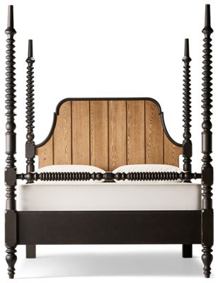 Country Living Queen Bobbin Post Bed - Modern Farmhouse Charm - Tall Bobbin Posts - Planked Wood Headboard 