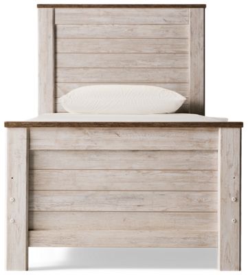 Willowton Twin Panel Bed - Rustic Cottage-Inspired Design - Plank Style Detailing - Distressed Finish
