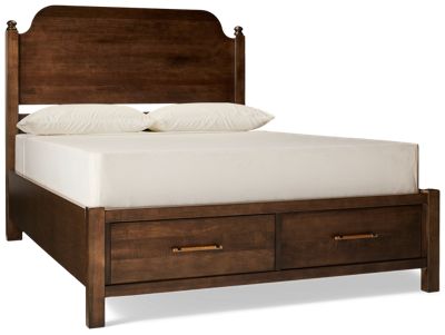 Pure Maple Queen Poster Storage Bed - Solid Birch Construction - Elegant Headboard - Two Spacious Footboard Drawers - Classic Design