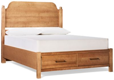 Pure Maple Queen Poster Storage Bed - Solid American Maple - Elegant Headboard - Two Spacious Footboard Drawers - Classic Design