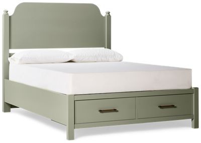 Pure Maple Queen Poster Storage Bed - Solid American Maple - Elegant Headboard - Two Spacious Footboard Drawers - Classic Design