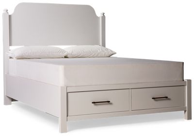 Pure Maple Queen Poster Storage Bed - Solid Birch Construction - Elegant Headboard - Two Spacious Footboard Drawers - Classic Design