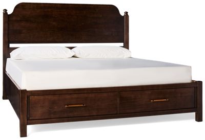 Pure Maple King Poster Storage Bed - Solid American Maple - Elegant Headboard - Two Spacious Footboard Drawers - Classic Design