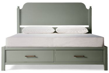 Pure Maple King Poster Storage Bed - Solid Birch Construction - Elegant Headboard - Two Spacious Footboard Drawers - Classic Design