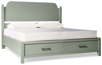 Pure Maple King Poster Storage Bed - Solid Birch Construction - Elegant Headboard - Two Spacious Footboard Drawers - Classic Design