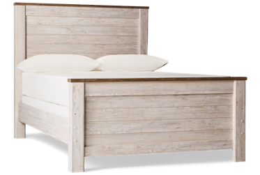 Willowton Full Panel Bed - Rustic Cottage-Inspired Design - Plank Style Detailing - Distressed Finish