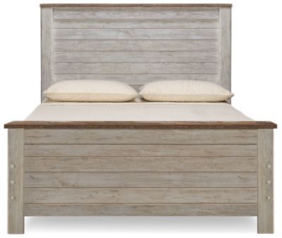 Willowton Full Panel Bed - Rustic Cottage-Inspired Design - Plank Style Detailing - Distressed Finish