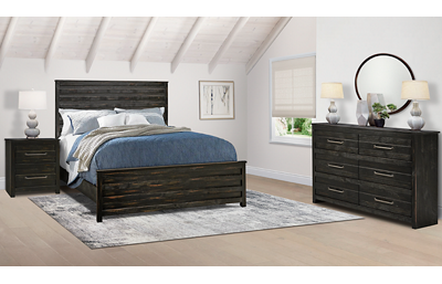 Villa 3 Piece Queen Bedroom Set Includes: Queen Panel Bed, 6 Drawer Dresser and 2 Drawer Nightstand