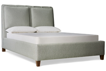 Pure Maple Queen Upholstered Bed - Rich Textured Performance Fabric - Cushioned Headboard Pillows - Tapered Wood Legs