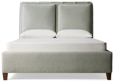 Pure Maple Queen Upholstered Bed - Rich Textured Performance Fabric - Cushioned Headboard Pillows - Tapered Wood Legs