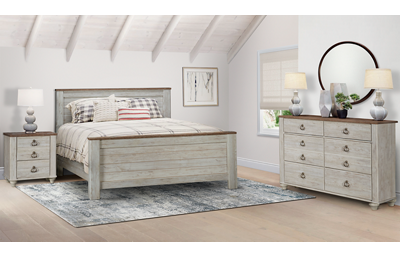 Willowton 3 Piece Queen Bedroom Set Includes: Queen Panel Bed, 6 Drawer Dresser and 2 Drawer Nightstand 