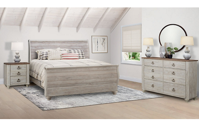 Willowton 3 Piece Queen Bedroom Set Includes: Queen Sleigh Bed, 6 Drawer Dresser and 2 Drawer Nightstand