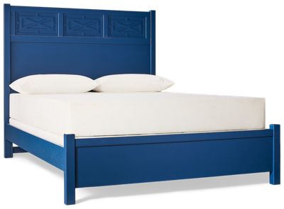 Tide & Timber Queen Panel Bed - Raised Fretwork Headboard - Square Legs - Coastal Traditional Style