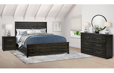 Villa 3 Piece King Bedroom Set Includes: King Panel Bed, 6 Drawer Dresser and 2 Drawer Nightstand