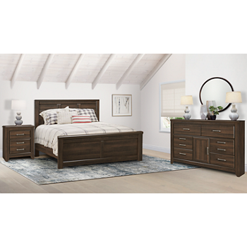 Juararo 3 Piece Queen Bedroom Set Includes: Queen Panel Bed, 6 Drawer 1 Door Dresser and 2 Drawer Nightstand