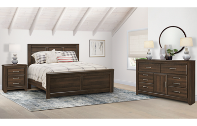 Juararo 3 Piece Queen Bedroom Set Includes: Queen Panel Bed, 6 Drawer 1 Door Dresser and 2 Drawer Nightstand 