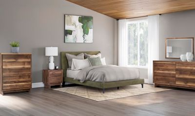 Chirason 5 Piece Queen Bedroom Set - Includes Upholstered Bed, Dresser, Mirror, Chest and Nightstand