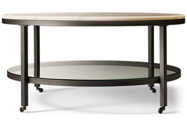 Whitman Coffee Table - Imported Marble Top - Glass Bottom Shelf - Casters for Mobility