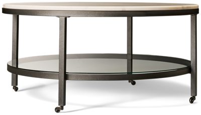 Whitman Coffee Table - Imported Marble Top - Glass Bottom Shelf - Casters for Mobility