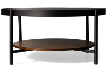 Felix Coffee Table - Fixed Wooden Bottom Shelf - Smoky Black Glass Top - Metal Frame - Mid-Century Modern