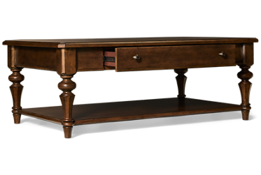 Arden Road Coffee Table - 1 Storage Drawer - Lower Shelf - Casters for Mobility - Satin Cherry Finish - Classic Details