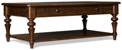 Arden Road Coffee Table - 1 Storage Drawer - Lower Shelf - Casters for Mobility - Satin Cherry Finish - Classic Details