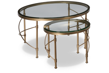 Harrison Round Nesting Coffee Table Set - Antique Gold Finish - Sleek Glass Tops - Versatile Nesting Style