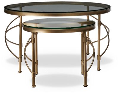 Harrison Round Nesting Coffee Table Set - Antique Gold Finish - Sleek Glass Tops - Versatile Nesting Style