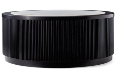 Grayman Round Coffee Table - Casters - Faux Carrara Marble Top - Fluted Plinth Base - Contemporary