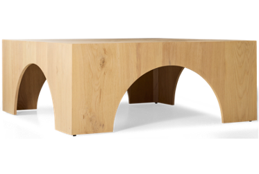 Archimedes Coffee Table - Unique Architectural Flair - Minimalist Square Profile - Rounded Arch Design - Light Oak Finish - Natural Wood Grain
