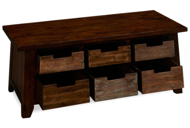 Painted Canyon Rectangular Coffee Table - Solid Acacia - 6 Pull-Out Storage Drawers - Traditional Style - Casters - Distressed Multi Painted Finish