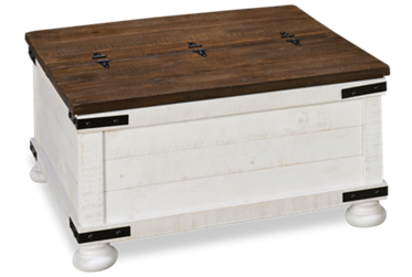 Wystfield Hinged Lift Top Coffee Table - Modern Country Charm - Storage Solution - Solid Asian Hardwood - Rustic Bun Feet - Black Metal Brackets