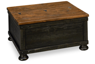 Valebeck Hinged Lift Top Coffee Table - Modern Country Charm - Multifunctional Storage - Solid Asian Hardwood - Metal Brackets - Bun Feet