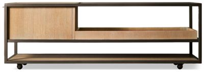 Jive Rectangular Coffee Table - Metal Frame - Beveled Glass Top - Storage Drawer - Open Shelves - Casters